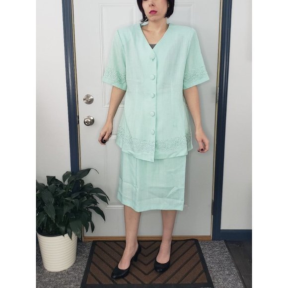 Vintage 90s Seafoam Green Skirt Set - Picture 1 of 4
